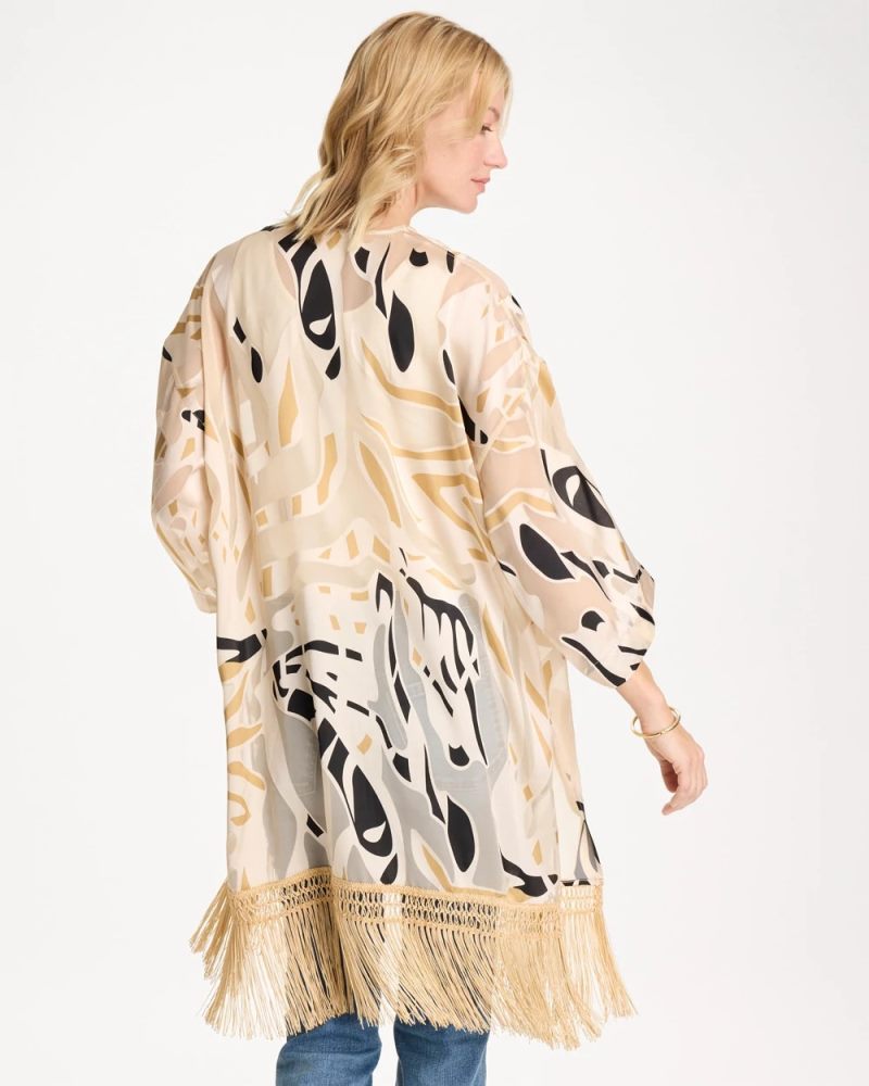 Chicos Woven Long Fringed Kimono - NEUTRAL