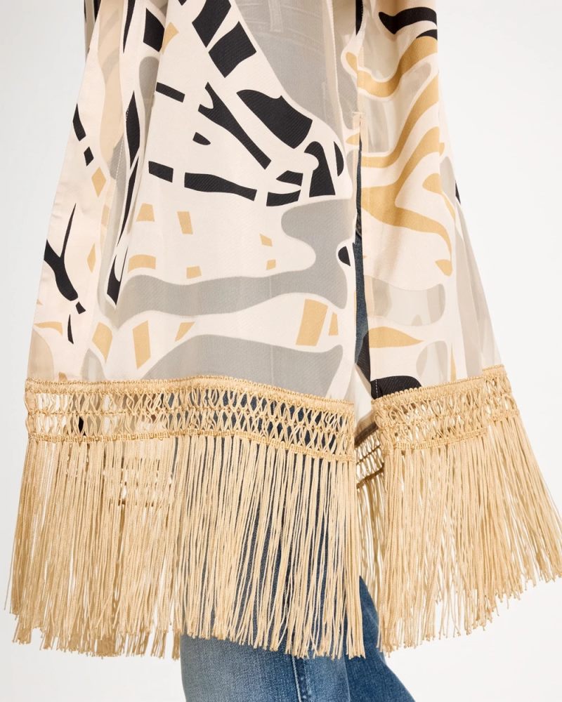 Chicos Woven Long Fringed Kimono - NEUTRAL