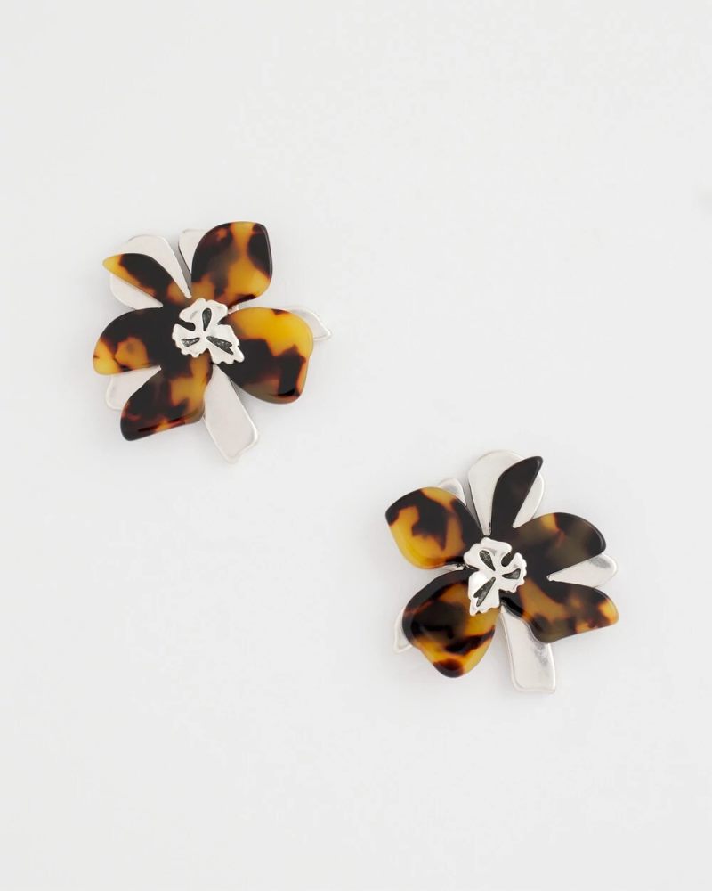 Chicos Tortoise Floral Stud Earrings - NEUTRAL