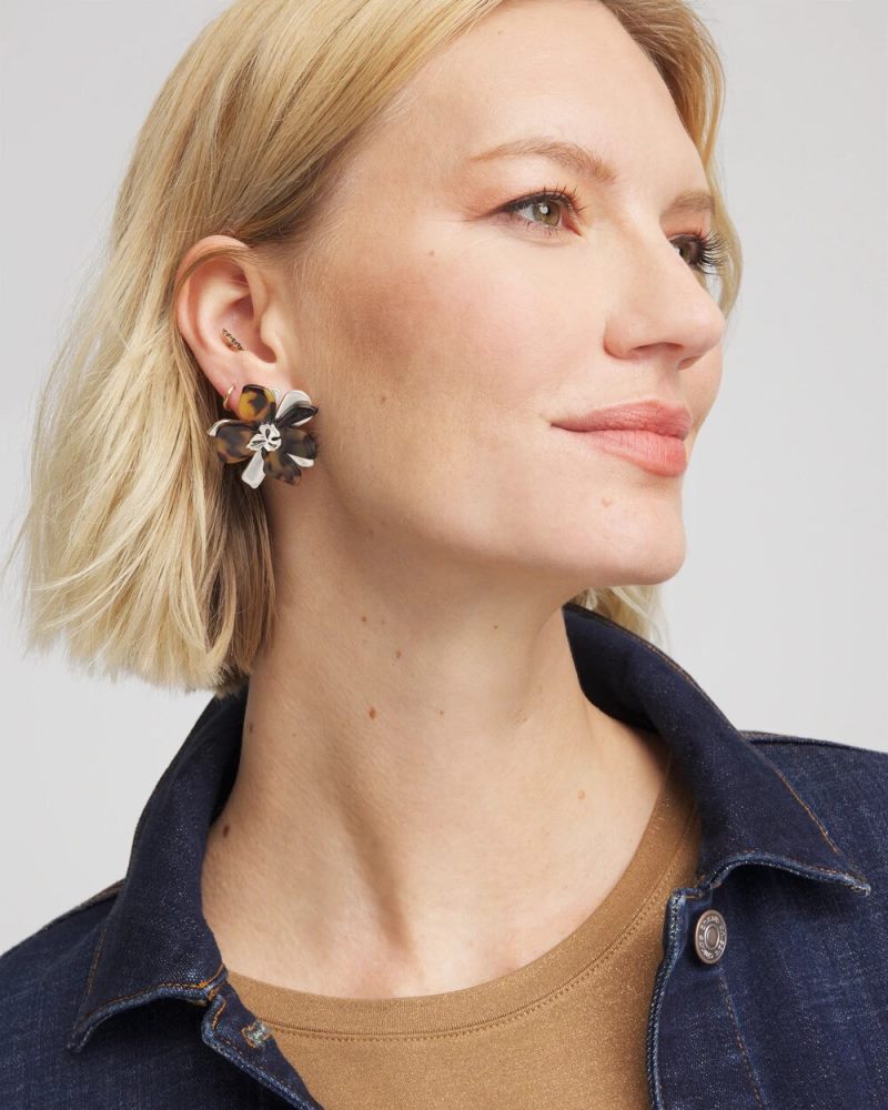 Chicos Tortoise Floral Stud Earrings - NEUTRAL