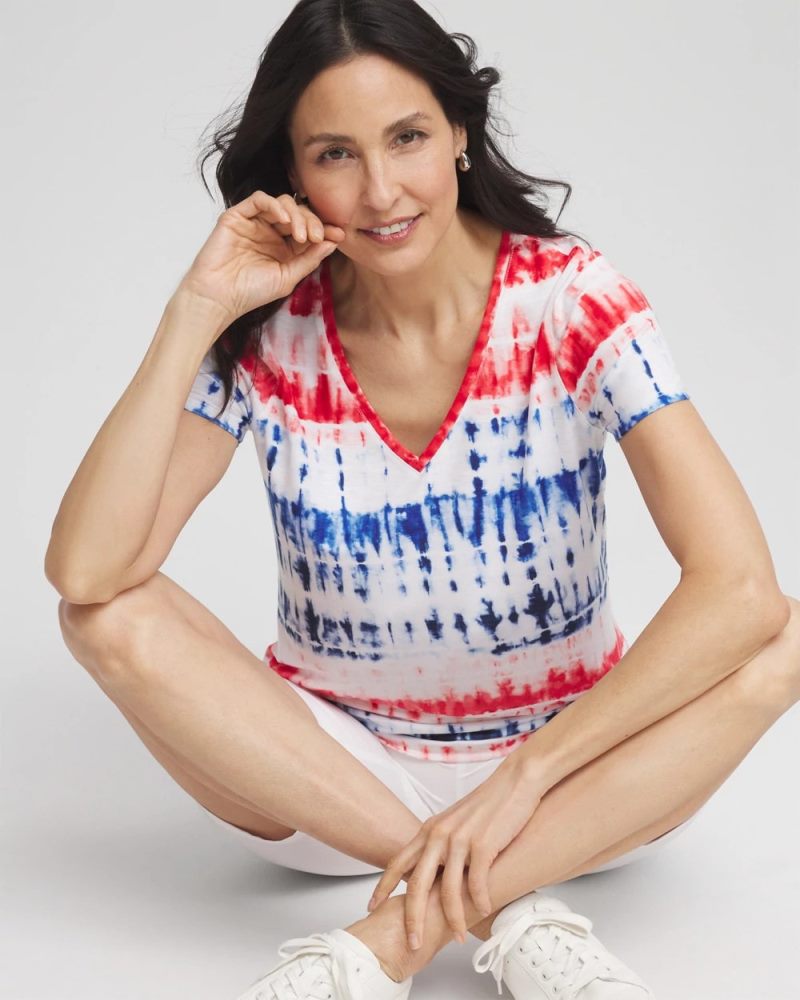 Chicos Zenergy® Americana Tie-dye V-Neck Tee - RED GLOW