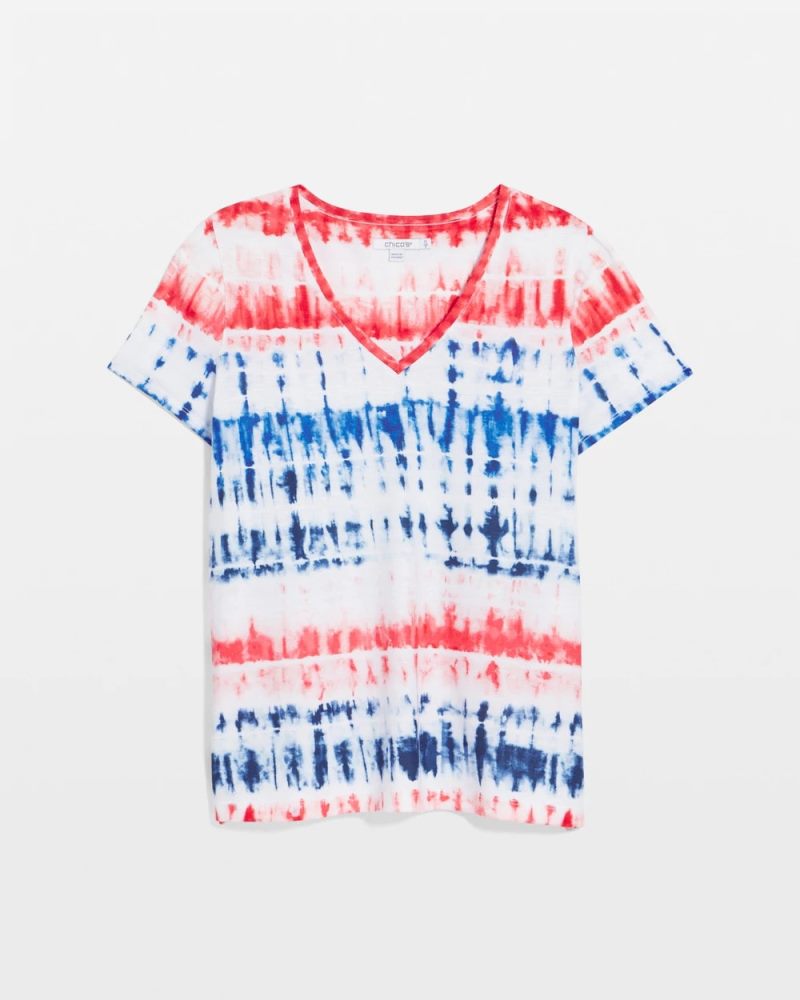 Chicos Zenergy® Americana Tie-dye V-Neck Tee - RED GLOW
