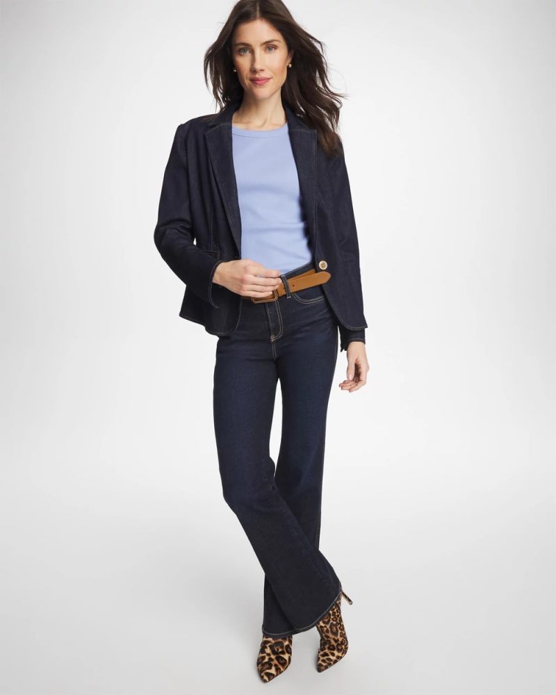 Chicos Ribbed Button Crewneck Tee - BLUE ORCHID