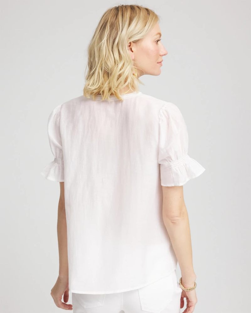 Chicos Pleated Cotton-Silk Shirt - ALABASTER