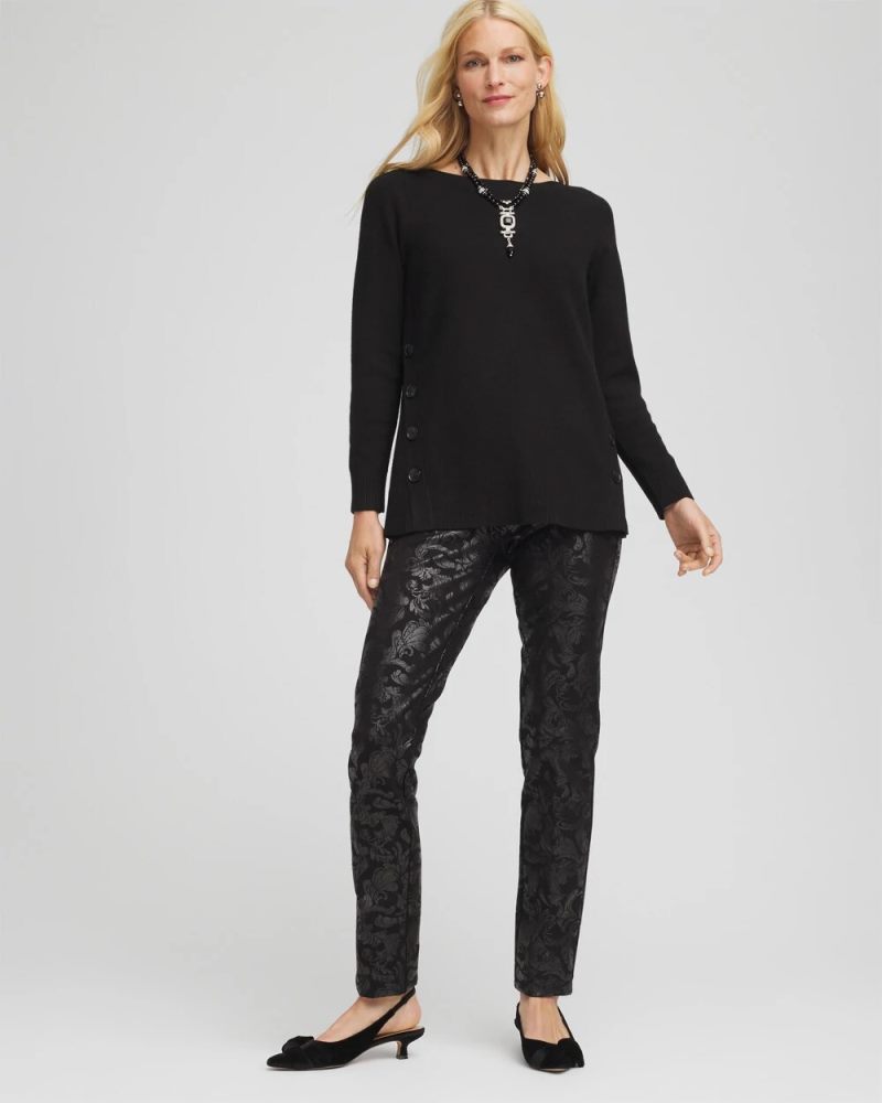 Chicos Button Tunic Sweater - BLACK