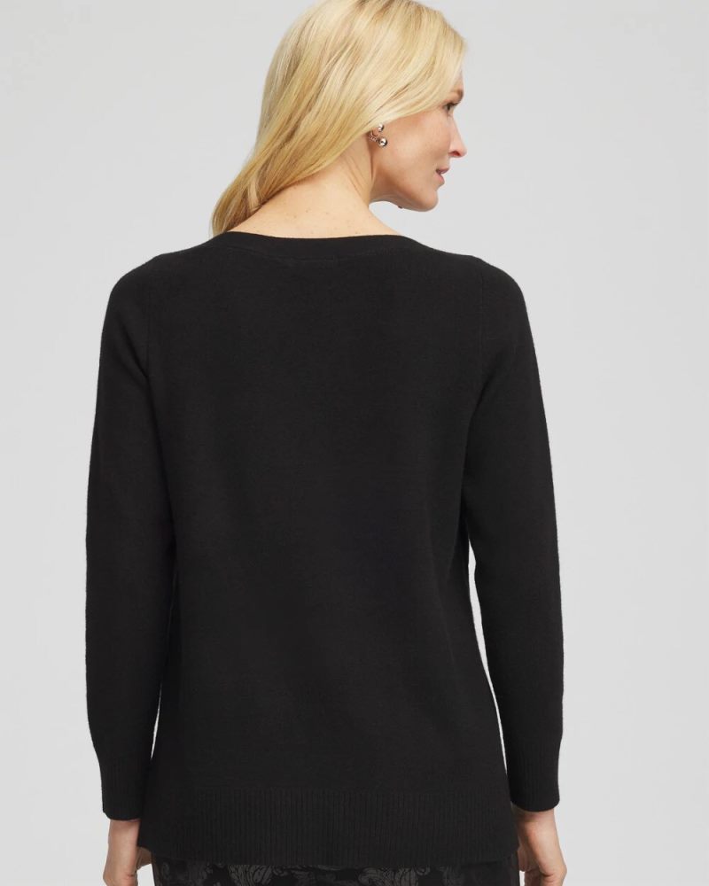 Chicos Button Tunic Sweater - BLACK