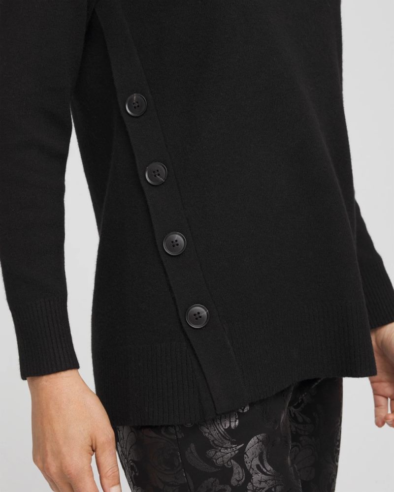 Chicos Button Tunic Sweater - BLACK