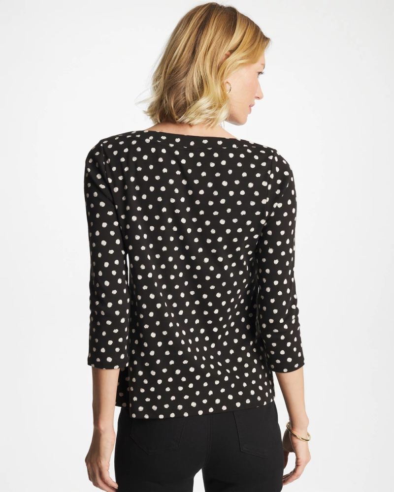 Chicos Polka Dot Pima 3/4 Sleeve Tee - BLACK