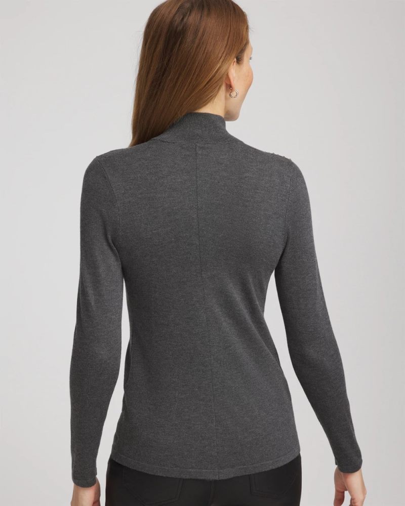 Chicos Ella Rhinestone Mockneck Sweater - GRAPHITE GRAY