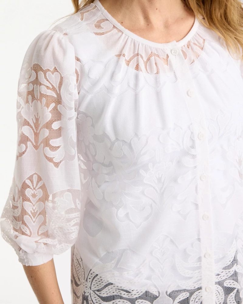 Chicos Lace Burnout Blouse - ALABASTER