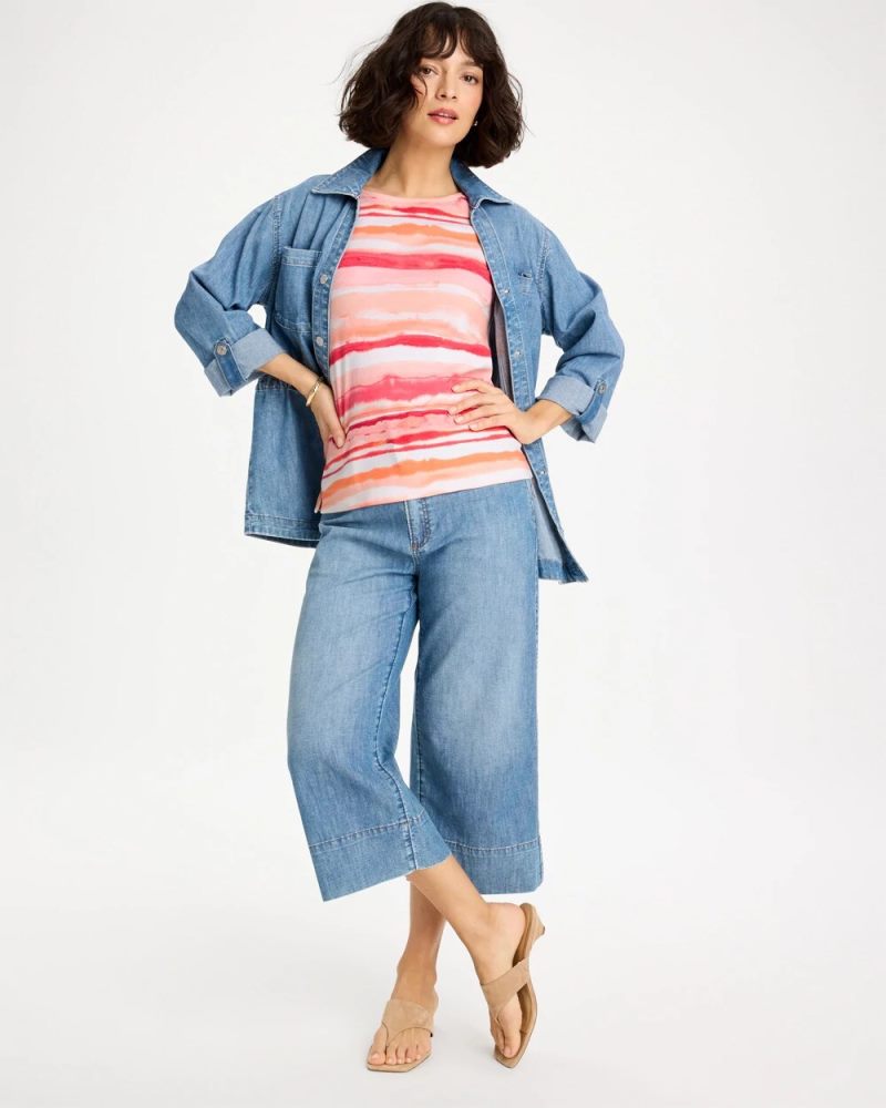 Chicos Grotto Mist Pima Elbow Sleeve Tee - CALYPSO CORAL