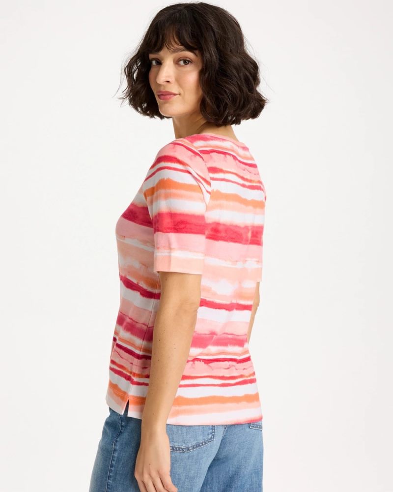 Chicos Grotto Mist Pima Elbow Sleeve Tee - CALYPSO CORAL
