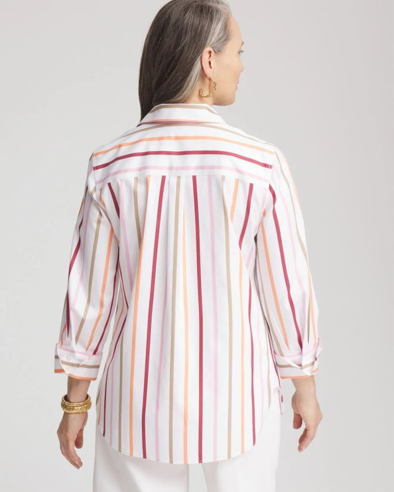 Chicos No Iron Striped Stretch-Sateen Shirt - ECRU