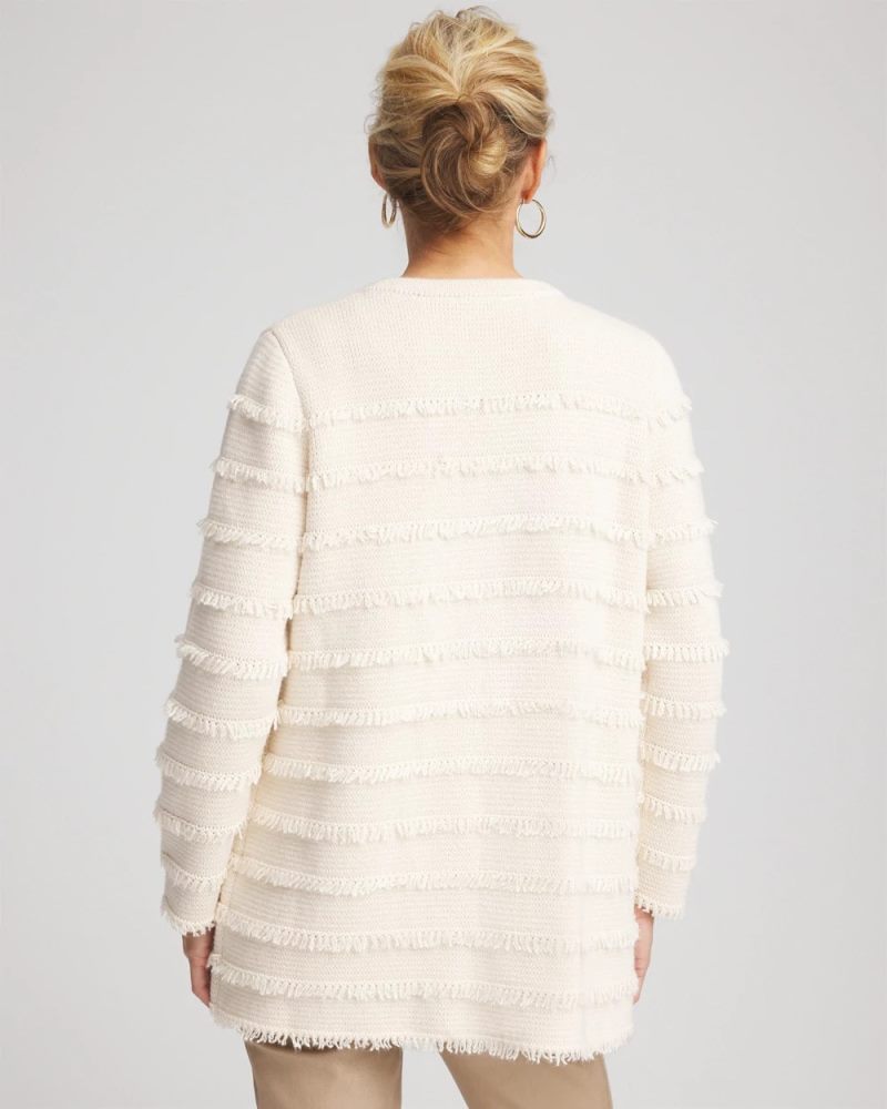 Chicos Fringe Ottoman Knit Cardigan - ENGLISH CREAM