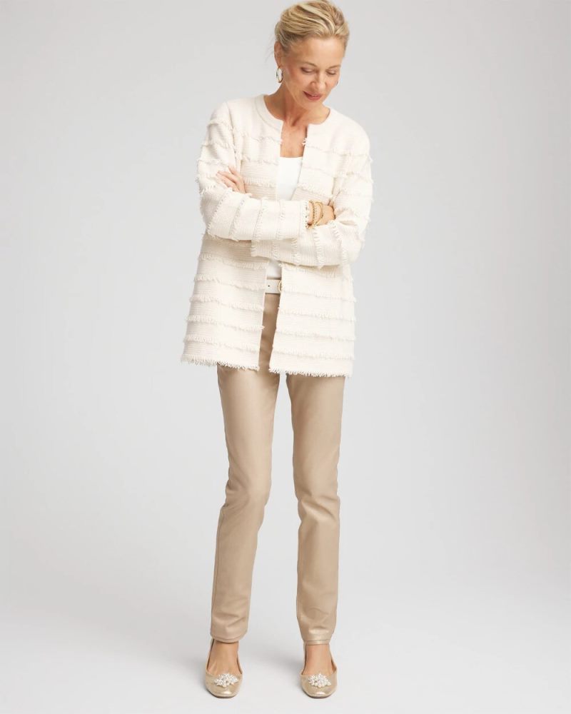 Chicos Fringe Ottoman Knit Cardigan - ENGLISH CREAM