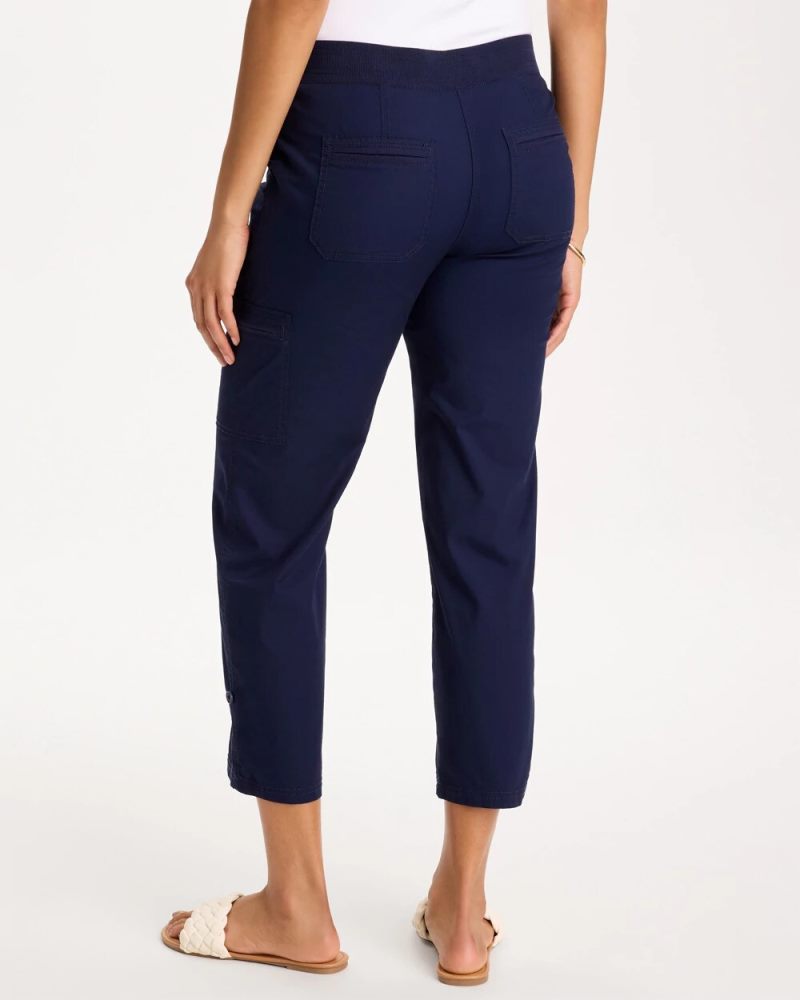 Chicos Poplin Cropped Roll Tab Pants - PASSPORT BLUE