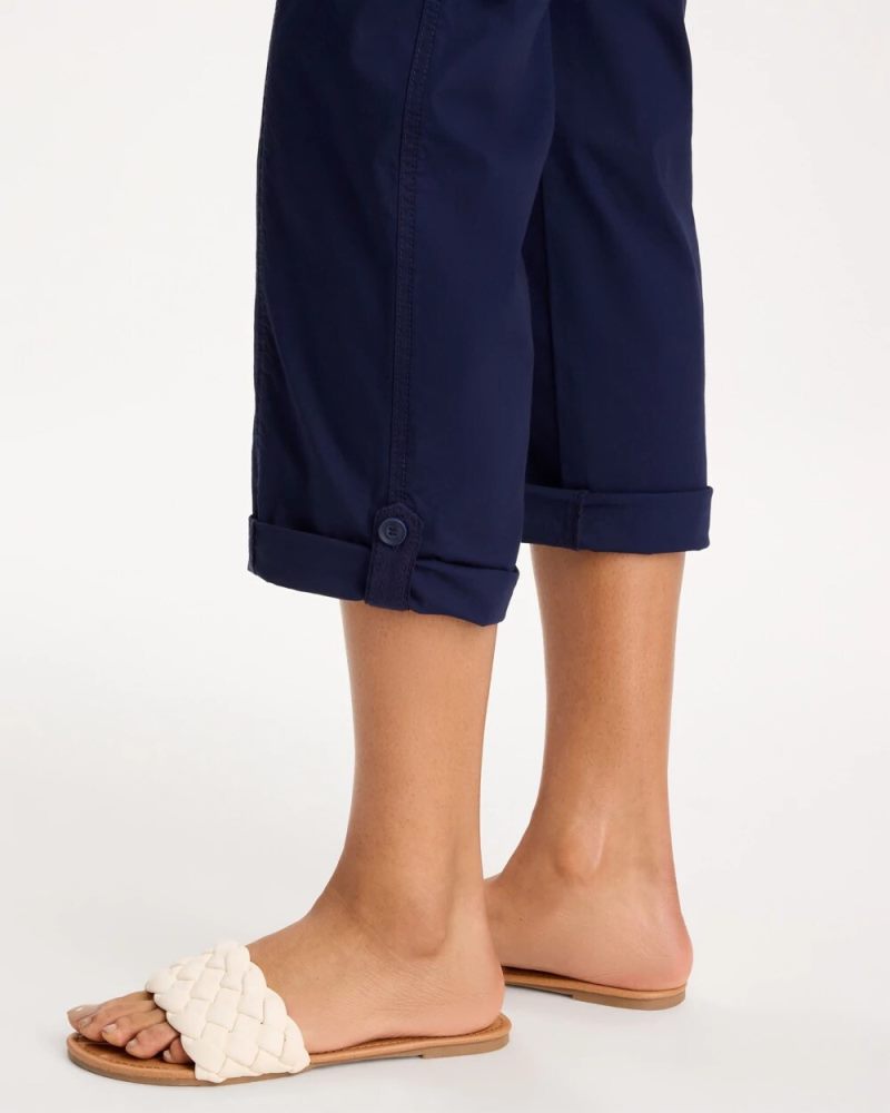 Chicos Poplin Cropped Roll Tab Pants - PASSPORT BLUE