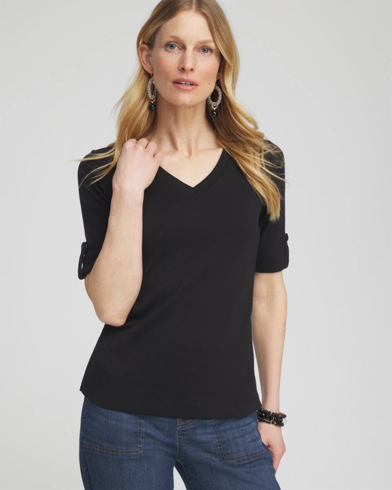 Chicos Pima V-Neck Tee - BLACK