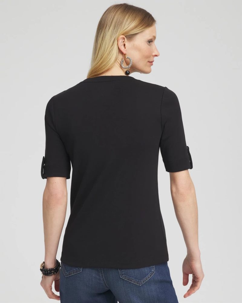 Chicos Pima V-Neck Tee - BLACK