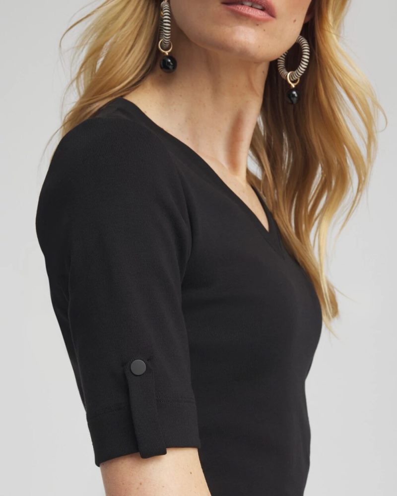 Chicos Pima V-Neck Tee - BLACK