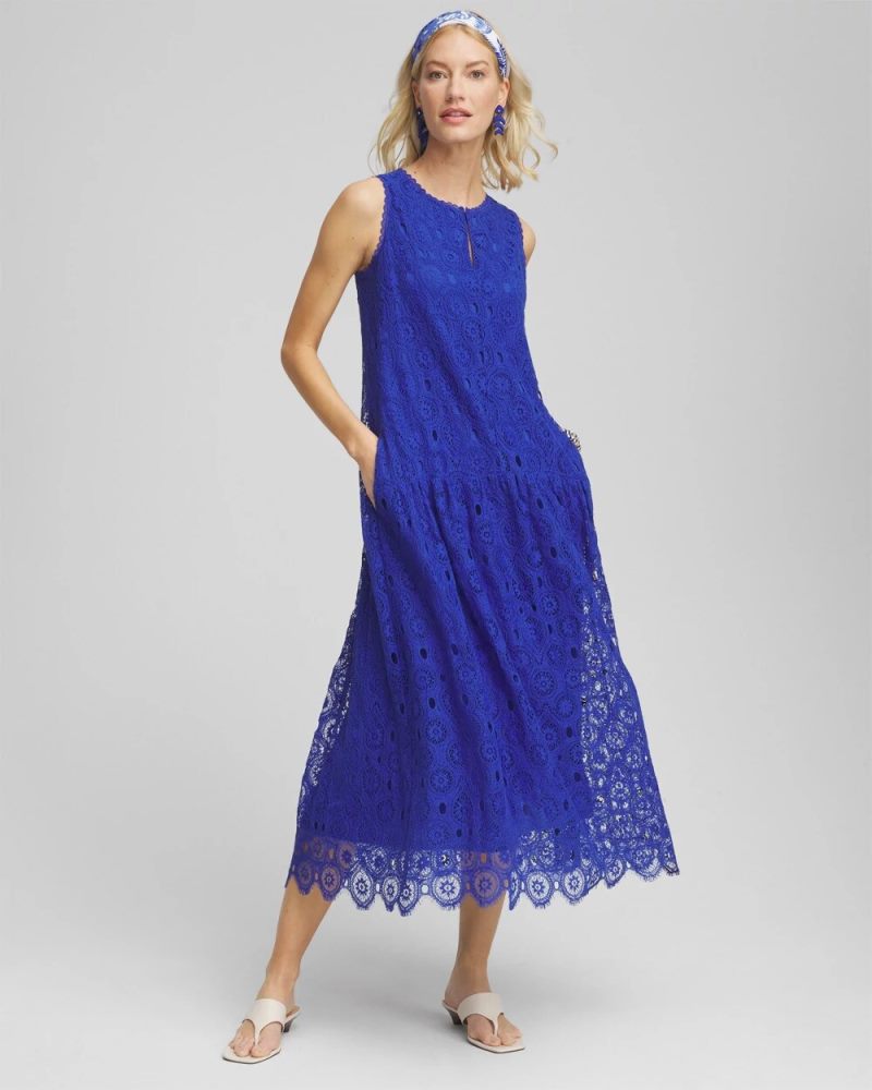 Chicos Sleeveless Medallion Lace Maxi Dress - RICH COBALT