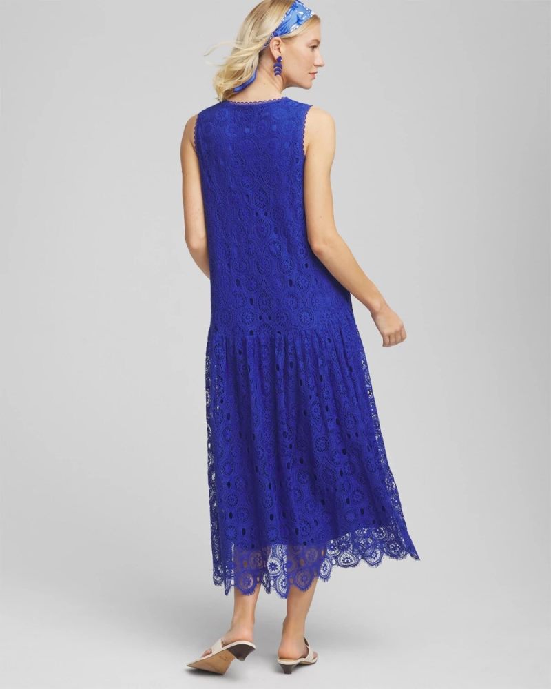 Chicos Sleeveless Medallion Lace Maxi Dress - RICH COBALT