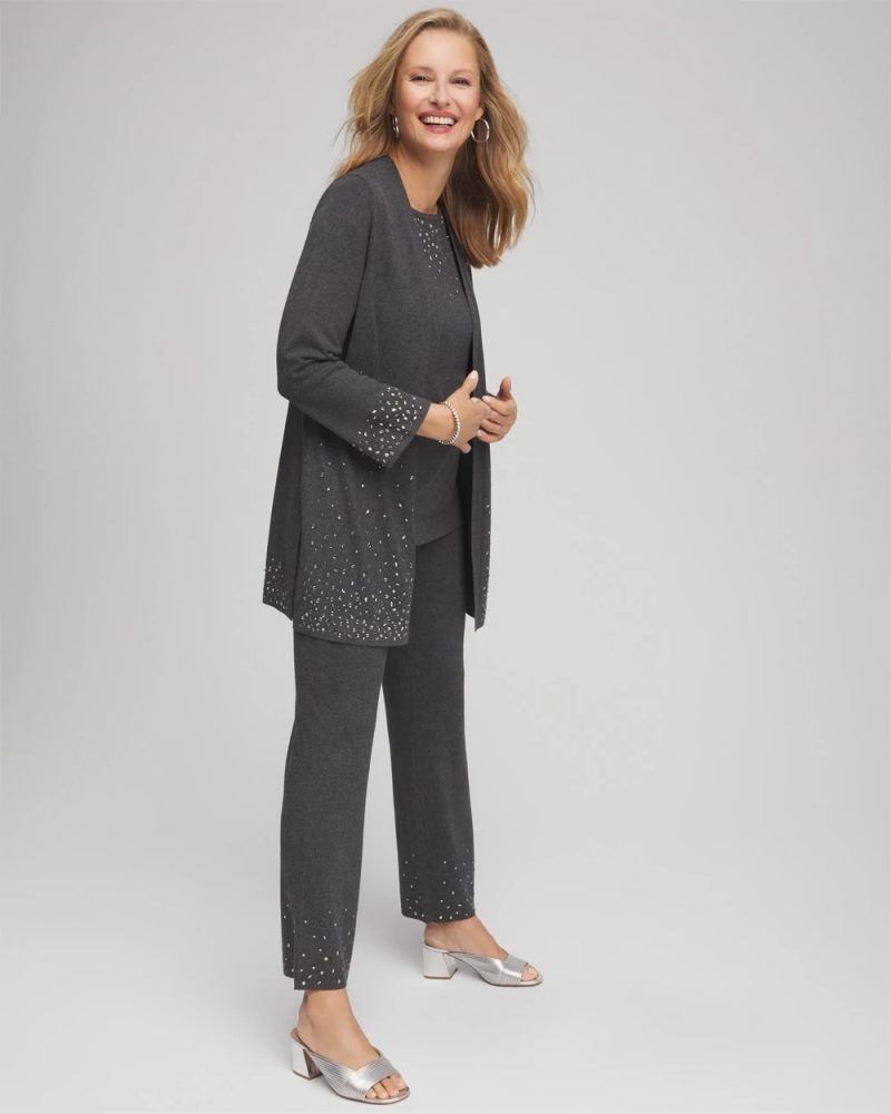 Chicos Travelers™ Rhinestone Cardigan - GRAPHITE GRAY