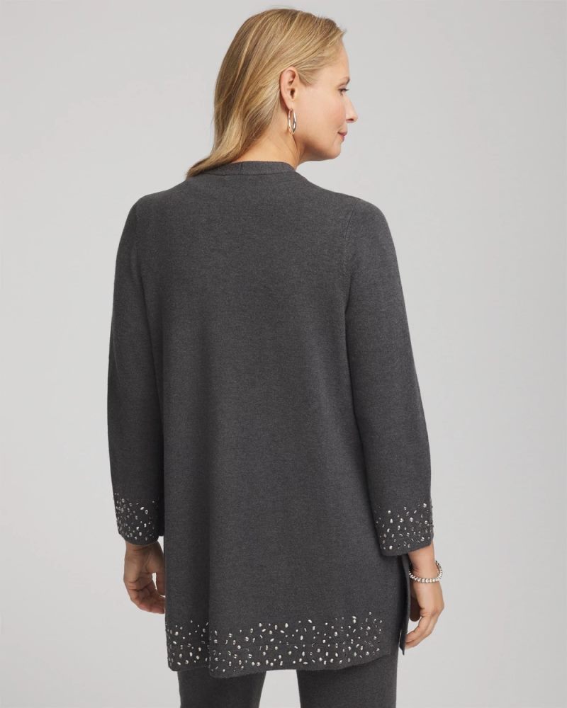 Chicos Travelers™ Rhinestone Cardigan - GRAPHITE GRAY