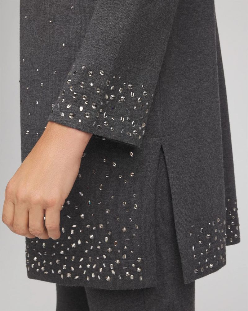 Chicos Travelers™ Rhinestone Cardigan - GRAPHITE GRAY