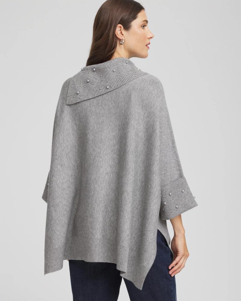 Chicos Embellished Sweater Poncho - MOON SHADE GRAY HEATHER