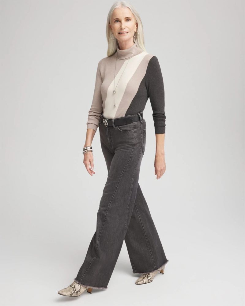 Chicos Ella Neutral Colorblock Turtleneck Sweater - NATURAL CREAM