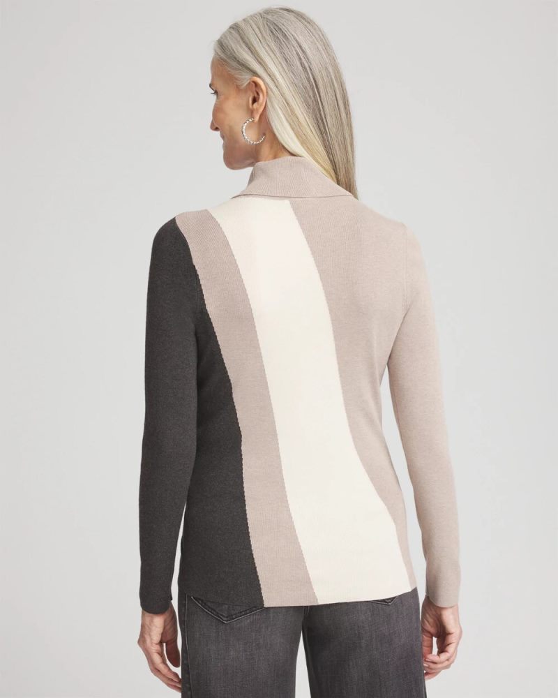 Chicos Ella Neutral Colorblock Turtleneck Sweater - NATURAL CREAM