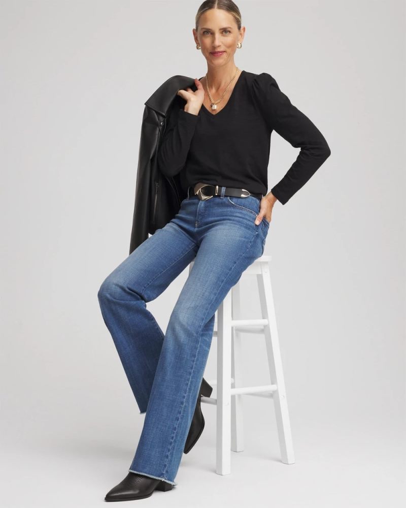 Chicos Slub Puff-Sleeve Tee - BLACK