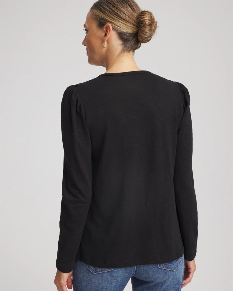 Chicos Slub Puff-Sleeve Tee - BLACK
