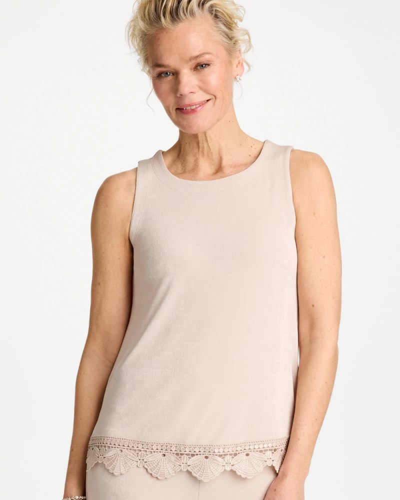 Chicos Travelers™ Scallop Lace Tank - SMOKEY TAUPE