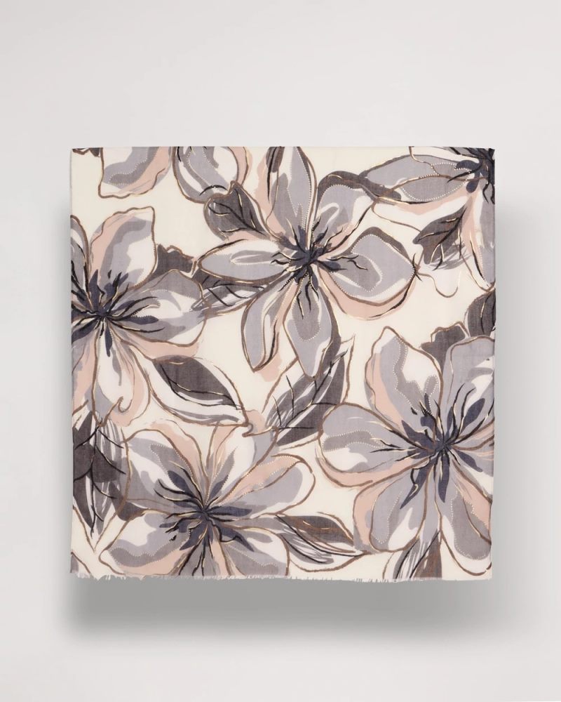 Chicos Foiled Floral Oblong Scarf - NEUTRAL