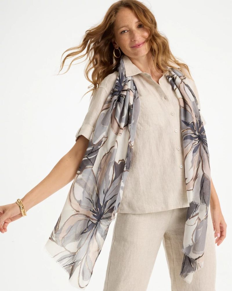 Chicos Foiled Floral Oblong Scarf - NEUTRAL