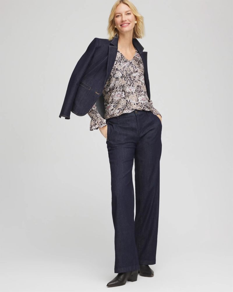 Chicos Bloom Crinkle Bodre Top - GRAPHITE GRAY
