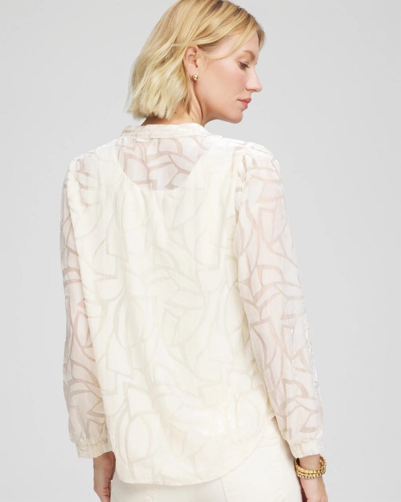 Chicos Cream Burnout Pullover Blouse - ENGLISH CREAM