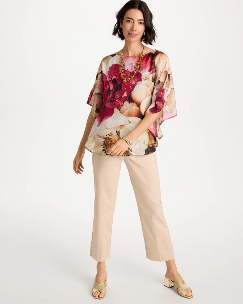 Chicos Boatneck Printed Poncho - ECRU