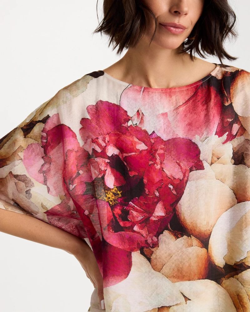 Chicos Boatneck Printed Poncho - ECRU