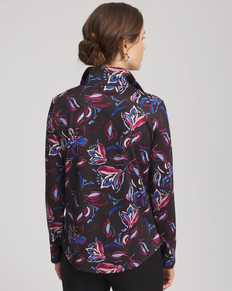 Chicos Zenergy® UPF Floral Half-Zip Pullover Top - DEEP CHIANTI