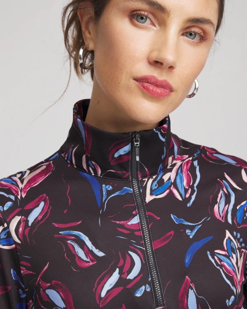 Chicos Zenergy® UPF Floral Half-Zip Pullover Top - DEEP CHIANTI