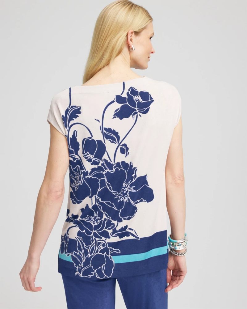 Chicos Travelers™ Wildflower Cap-Sleeved Tunic - BLUE CASA