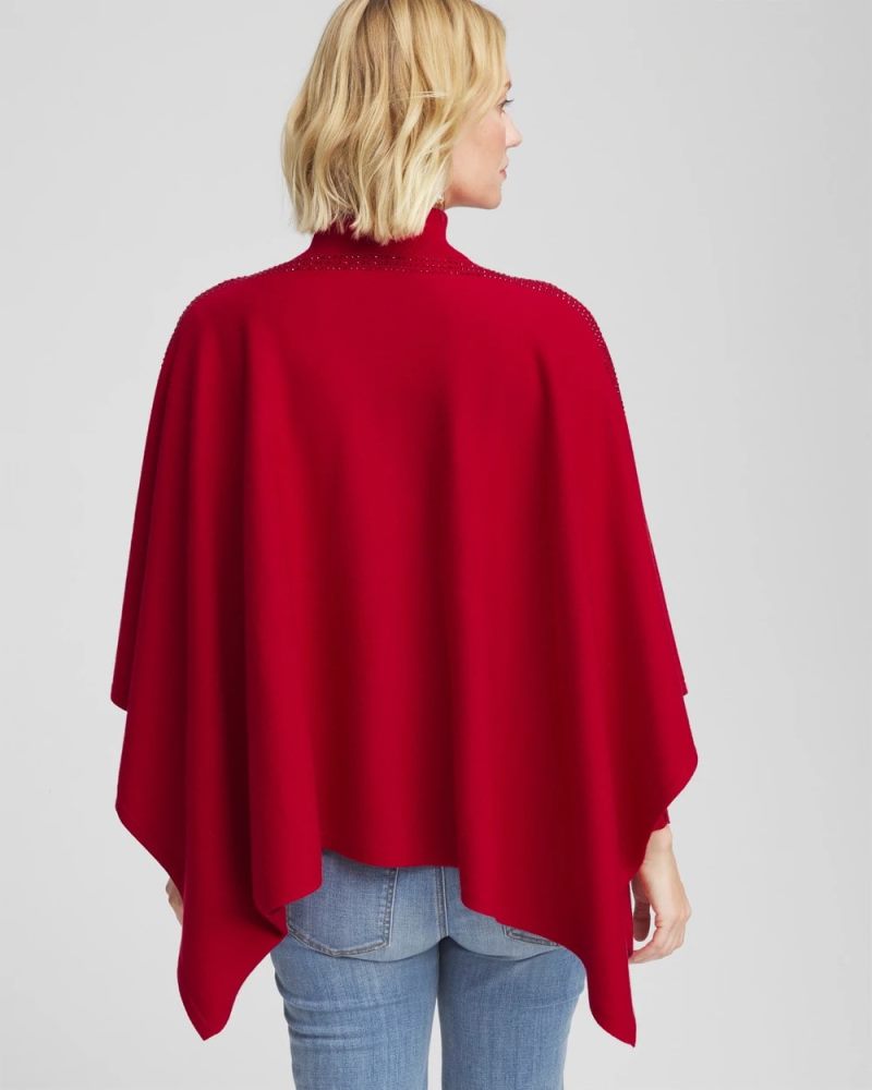 Chicos Rhinestone Embellished Poncho - CARMINE RED