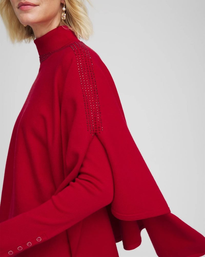 Chicos Rhinestone Embellished Poncho - CARMINE RED