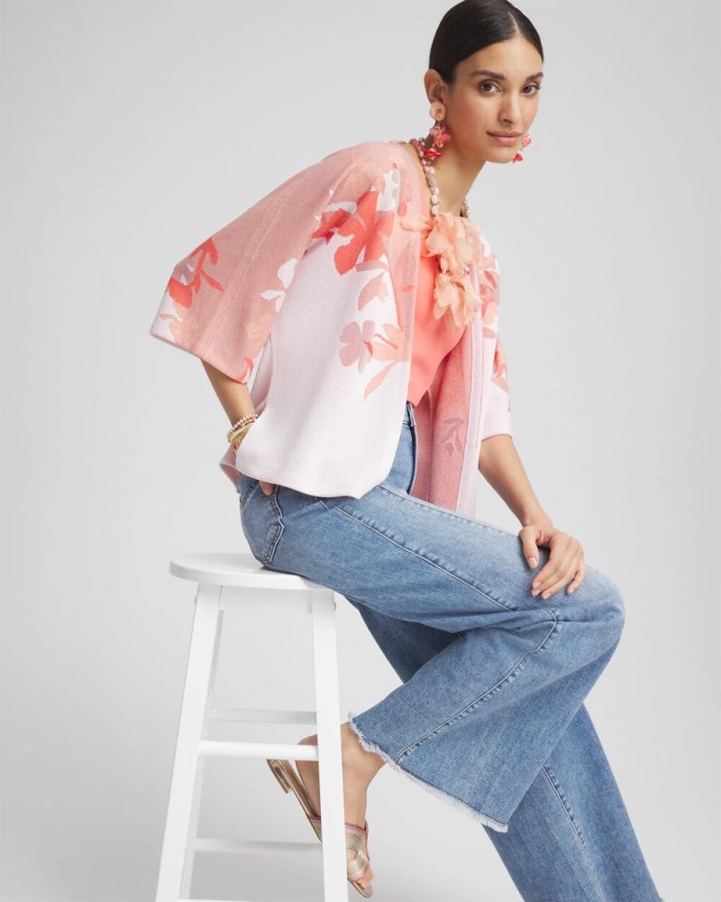 Chicos Jacquard Kimono-Style Cardigan - ALABASTER