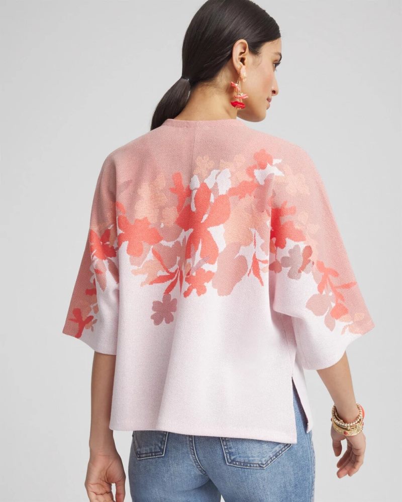 Chicos Jacquard Kimono-Style Cardigan - ALABASTER