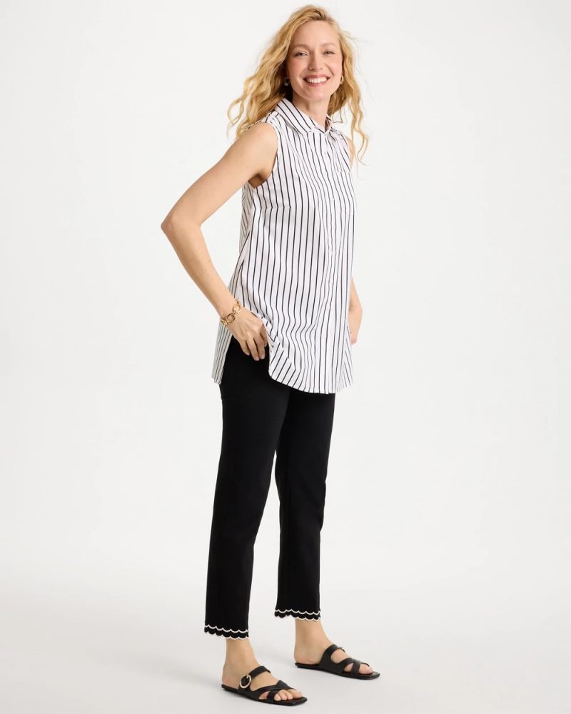 Chicos Poplin Cotton Collared Striped Tunic - BLACK