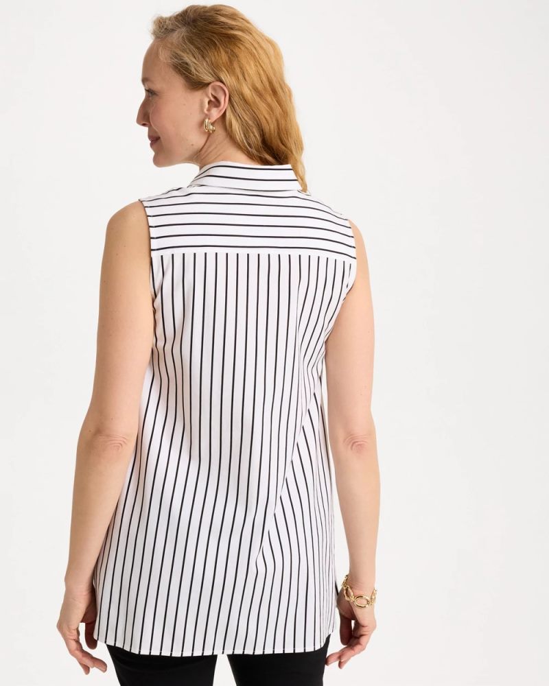Chicos Poplin Cotton Collared Striped Tunic - BLACK
